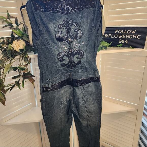 DEREON BEYONCE DENIUM ZIP UP JUMPSUIT SIZE LARGE - Picture 8 of 10